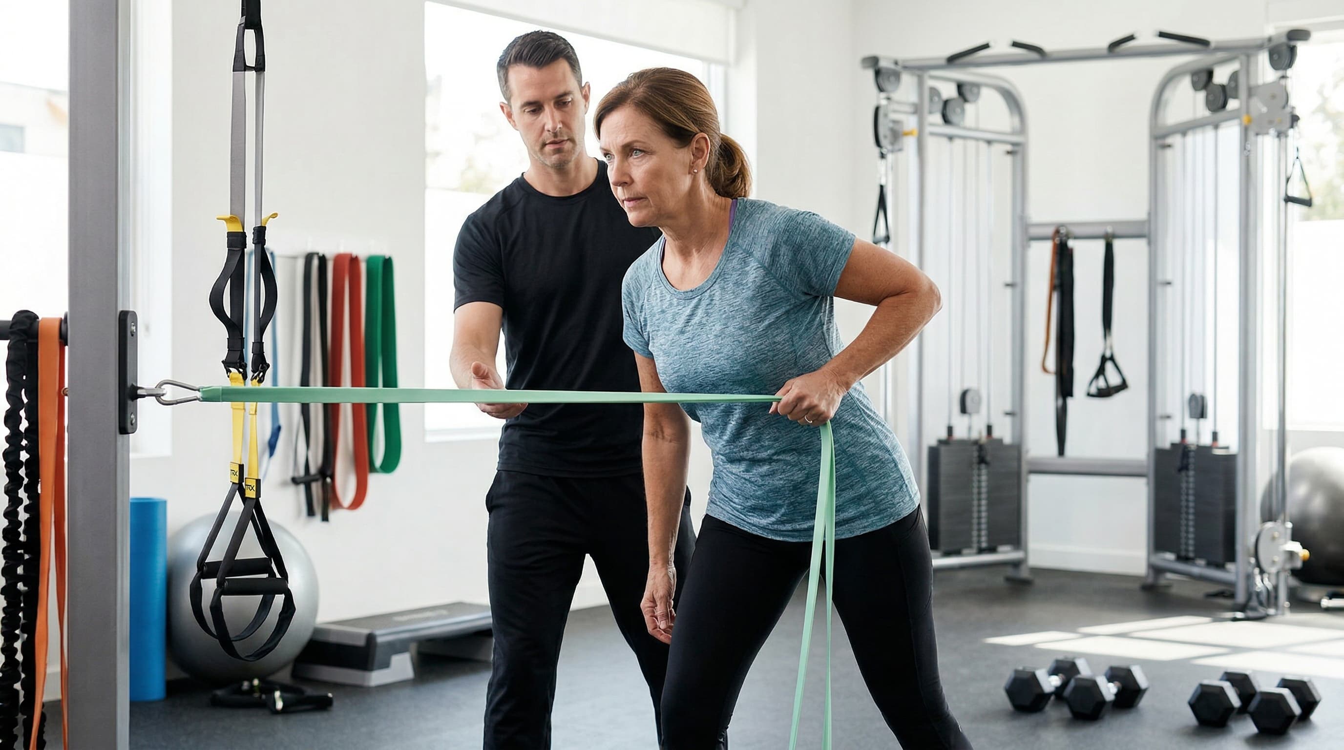 Corrective exercise resistance band work with a certified personal trainer on the Upper West Side