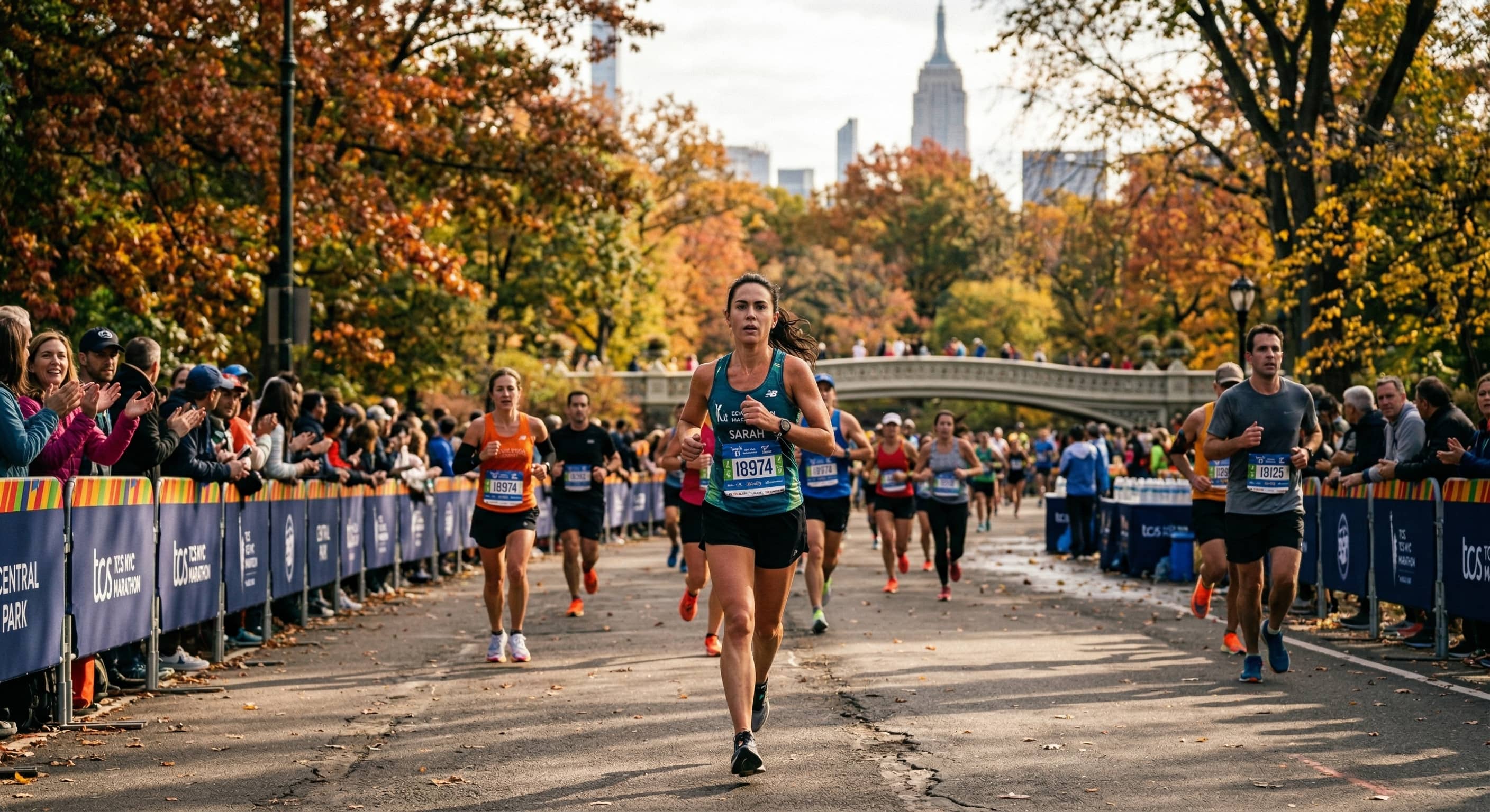 NYC Marathon runners in Central Park during race day, athletic performance training in New York City