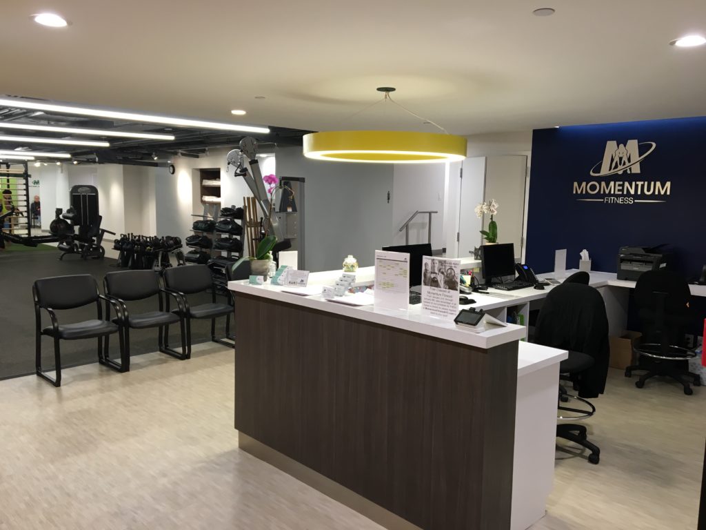 Front desk and reception area at Momentum Fitness NYC