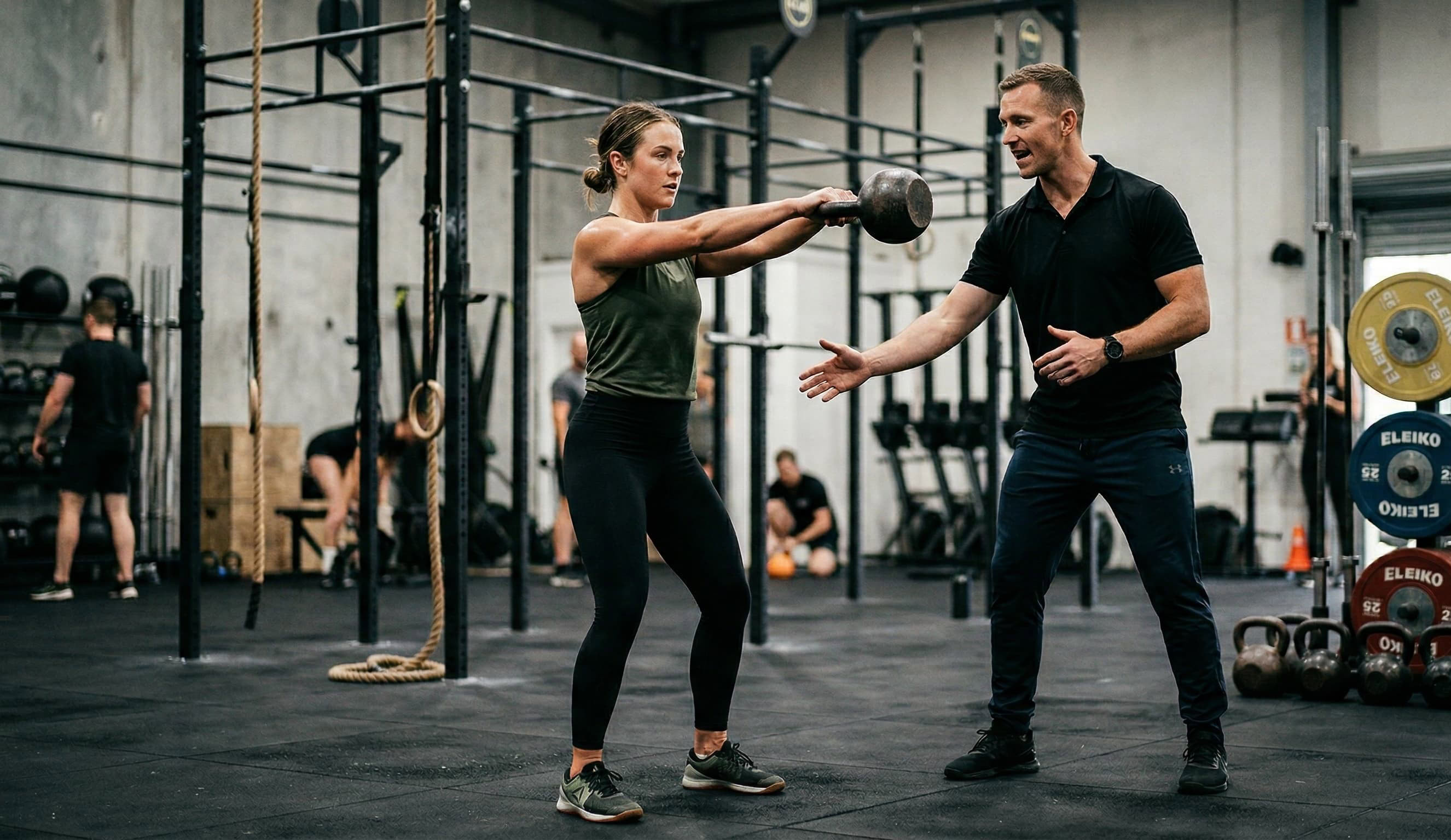 Weight loss strength training session with kettlebell swings coached by a personal trainer on the Upper West Side